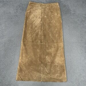 VTG For Joseph Maxi Skirt Women's Sz 27 Brown Suede Leather Back Slit Boho 90s